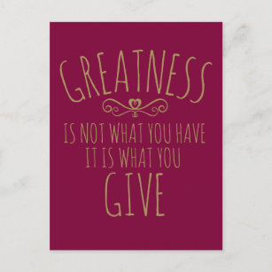 Greatness in giving slogan postcard