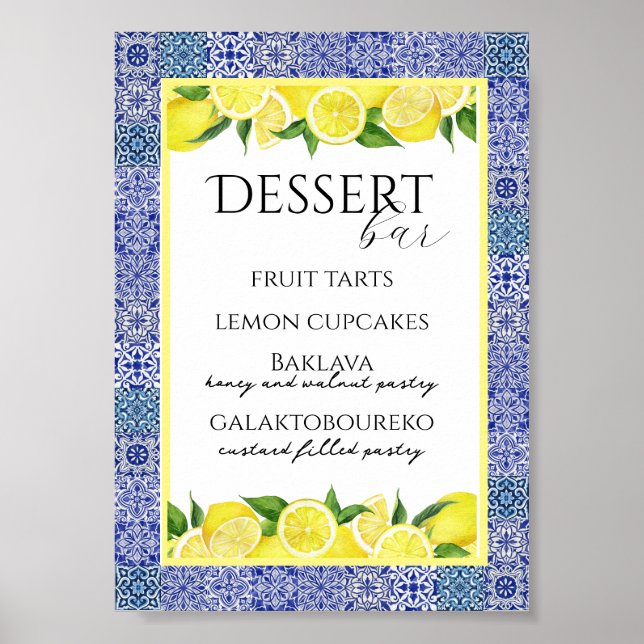 Grecian Blue and Lemon Dessert Bar Poster (Front)