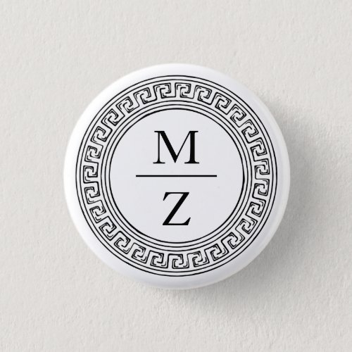 Grecian Couple Initials with Greek Key Pattern Button