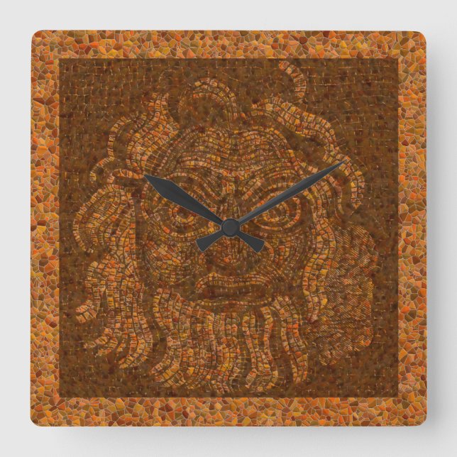 Grecian Mosaic Stone Square Wall Clock (Front)