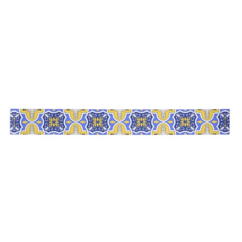 Grecian Portuguese Blue and yellow tiles azul Satin Ribbon