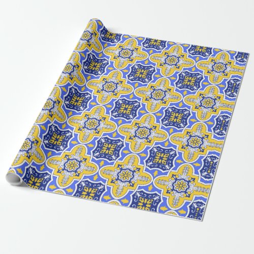 Grecian Portuguese Blue and yellow tiles Wrapping Paper