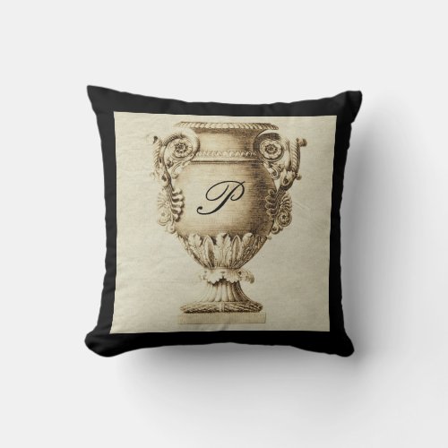 Grecian Roman Urn Amphora Monogram Throw Pillow