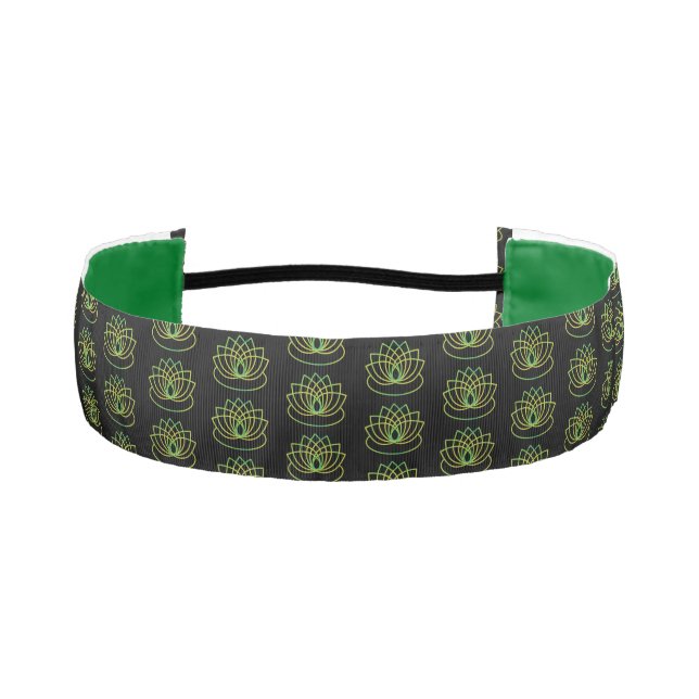 Gree and Yellow Lotus Flower Pattern Athletic Headband (Front)