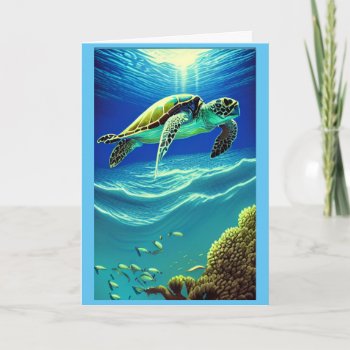 Gree Sea Turtle Blank Birthday Card by CHACKSTER at Zazzle