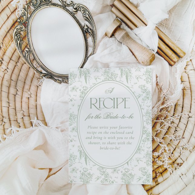 Gree Toile Floral Vintage Bridal Shower Recipe Enclosure Card (Creator Uploaded)