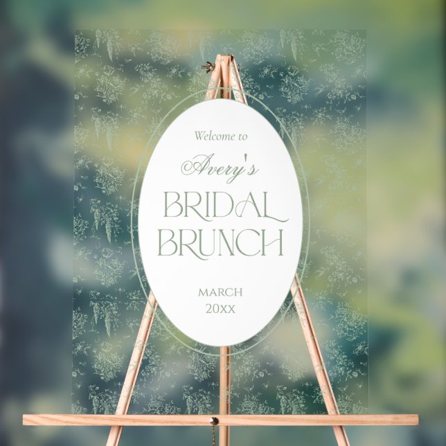 Gree Toile Floral Vintage Bridal Shower Welcome Acrylic Sign (Neutral)