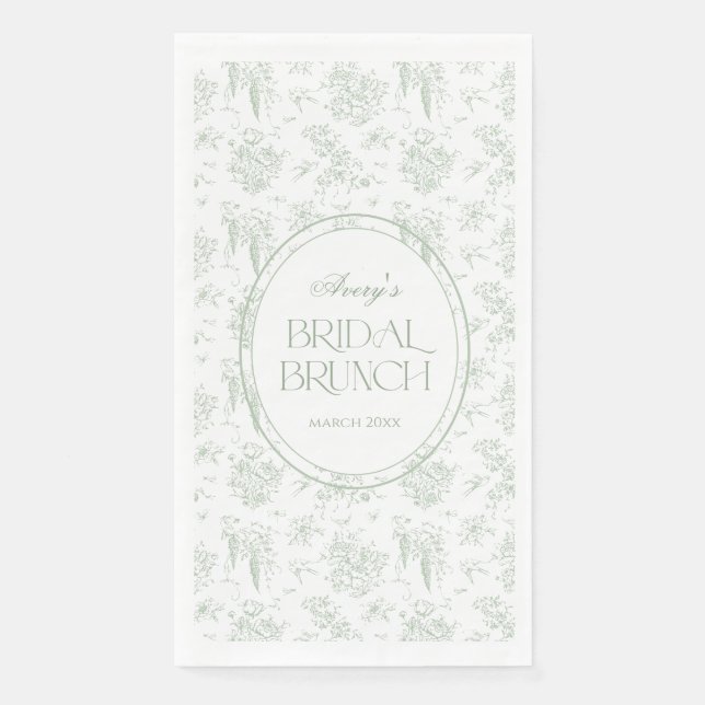 Gree Toile Floral Vintage Bridal Shower Welcome Paper Guest Towels (Front)