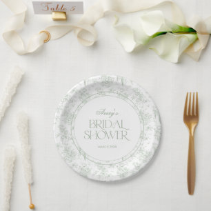 Gree Toile Floral Vintage Bridal Shower Welcome Paper Plates