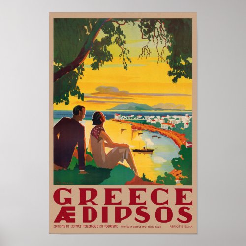 Greece Aidipsos Vintage Poster 1940s