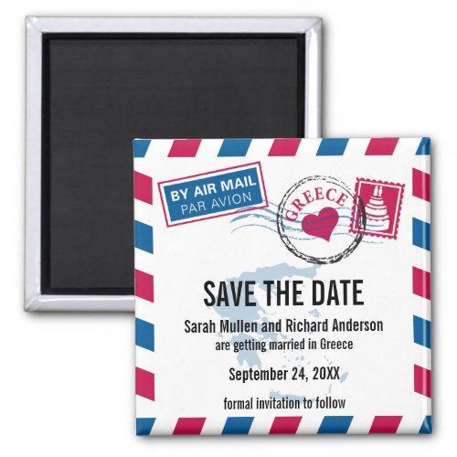 Greece Air Mail Wedding Save the Date Magnet
