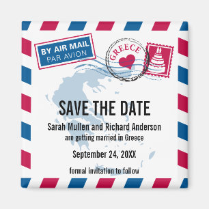Greece Air Mail Wedding Save the Date Magnet