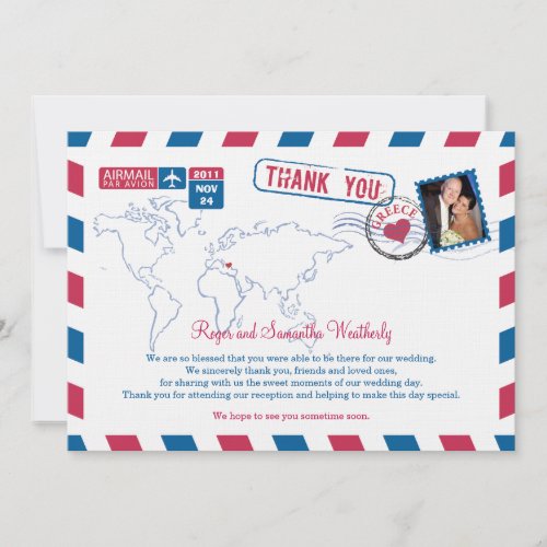 Greece Air Mail Wedding Thank You Invitation