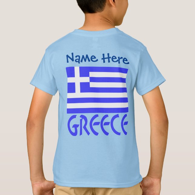 Greece and Greek Flag Blue Personalization Boys T-Shirt (Back)