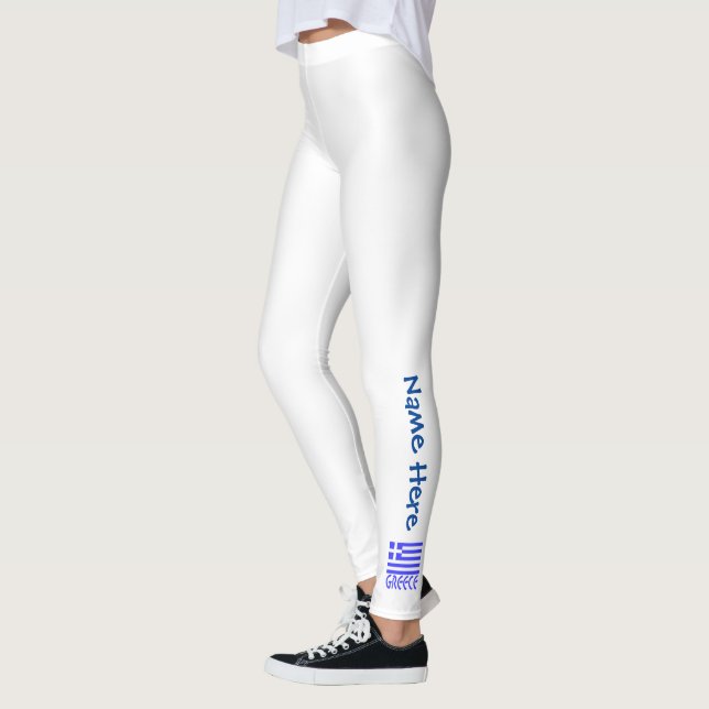 Greece and Greek Flag Blue Personalization  Leggings (Left)