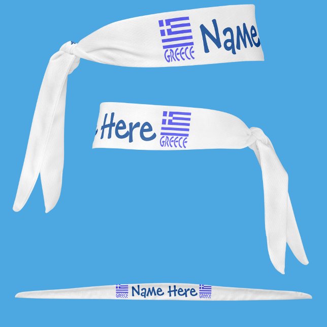 Greece and Greek Flag Blue Personalization  Tie Headband (Creator Uploaded)