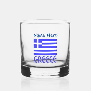 Greece and Greek Flag Blue Personalization Whiskey Glass