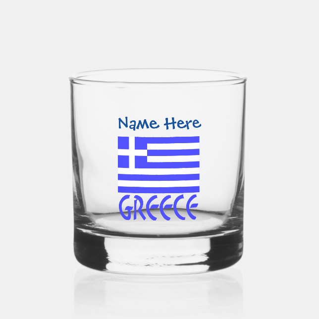 Greece and Greek Flag Blue Personalization  Whiskey Glass (Front)