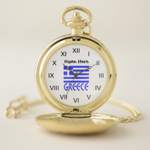 Greece and Greek Flag Personalized Pocket Watch
