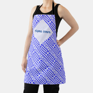Greece and Greek Flag Tiled Blue Personalization Apron