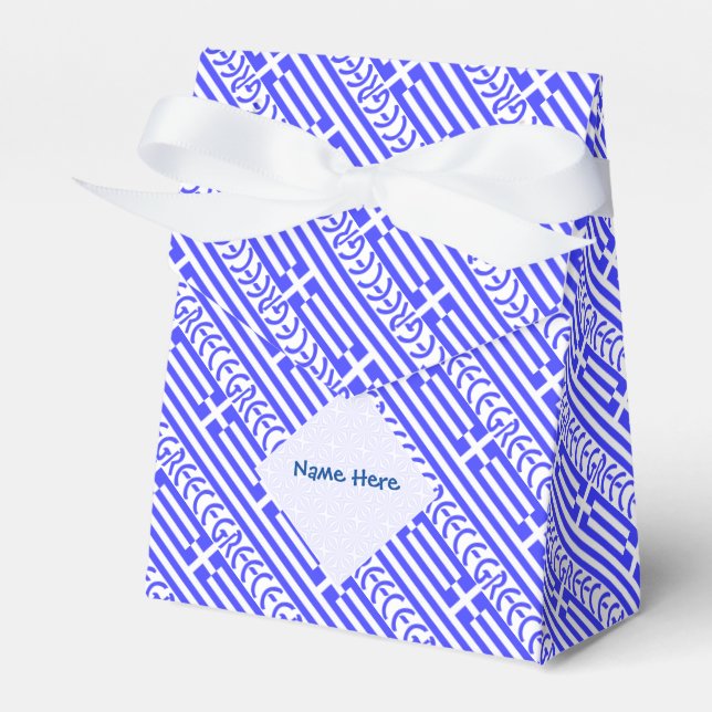 Greece and Greek Flag Tiled Blue Personalization Favor Boxes (Front Side)