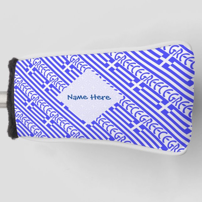 Greece and Greek Flag Tiled Blue Personalized  Golf Head Cover (Front)