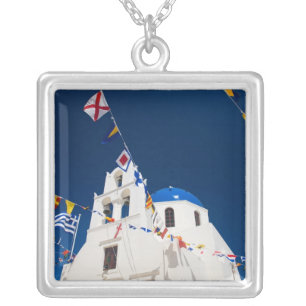 Greece and Greek Island of Santorini town of Oia 4 Silver Plated Necklace