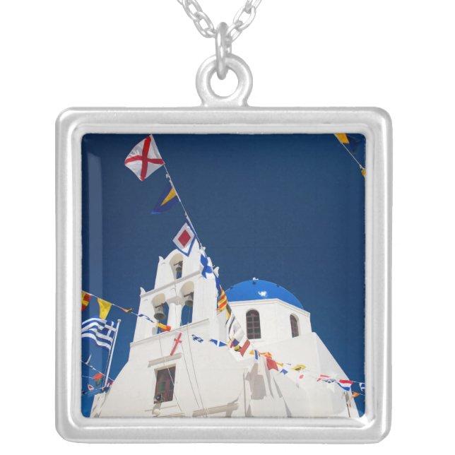 Greece and Greek Island of Santorini town of Oia 4 Silver Plated Necklace (Front)