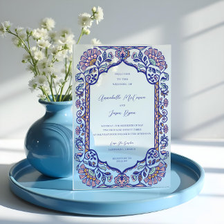 Greece Architecture Floral Decorate Frame Wedding Acrylic Invitations