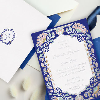 Greece Architecture Floral Decorate Frame Wedding Foil Invitation