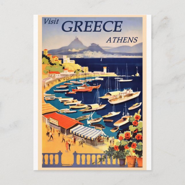 Greece Athens Harbour Vintage Travel Postcard (Front)
