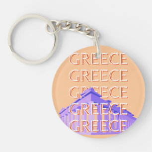 Greece, Athens Travel Art, Orange Keychain
