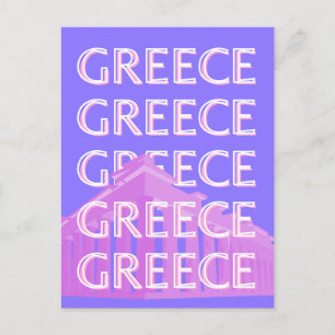 Greece, Athens Travel Art, Retro Travel Art Holiday Postcard