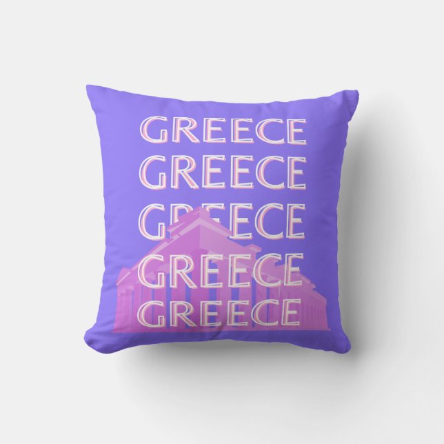 Greece, Athens Travel Art, Retro Travel Art Throw Pillow (Front)