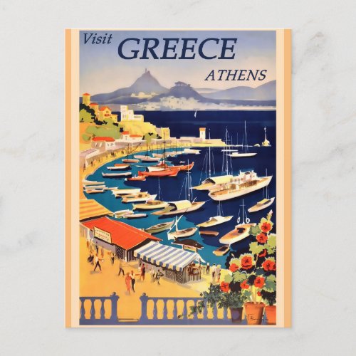 Greece Athens Vintage Travel  Holiday Postcard