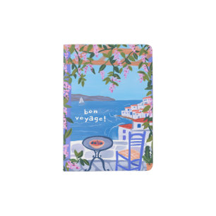 Greece Balcony Painting Europe Travel BON VOYAGE  Passport Holder