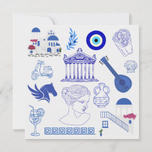 Greece Blue and White Birthday Invitation