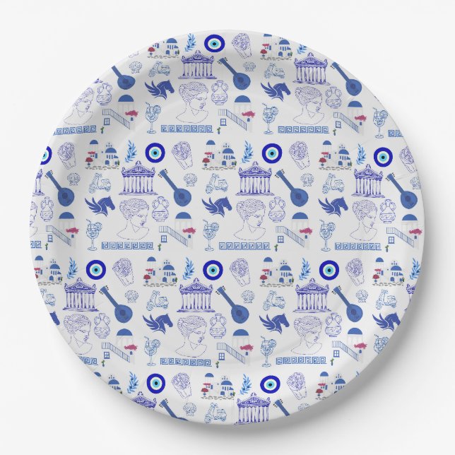 Greece Blue and White Paper Plates (Front)