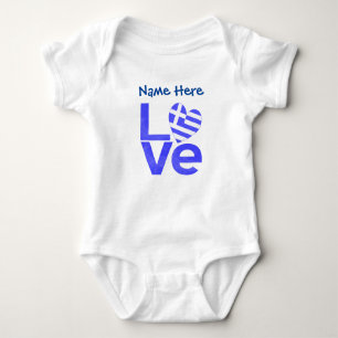 Greece Blue LOVE Heart Flag Personalized  Baby Bodysuit