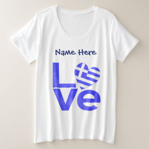 Greece Blue LOVE Heart Flag Personalized Plus Size T-Shirt