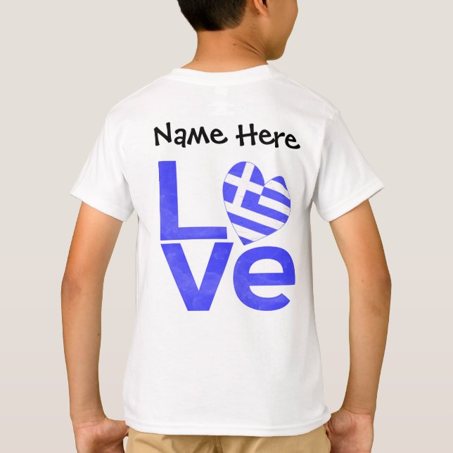 Greece Blue LOVE Heart Flag Personalized  T-Shirt (Back)