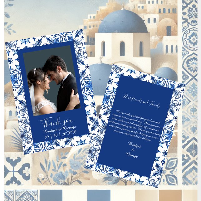 greece Blue Mediterranean Wedding Thank You photo Card (Creator Uploaded)