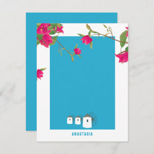 Greece Bougainvillea Greek Island Windmills Name Note Card