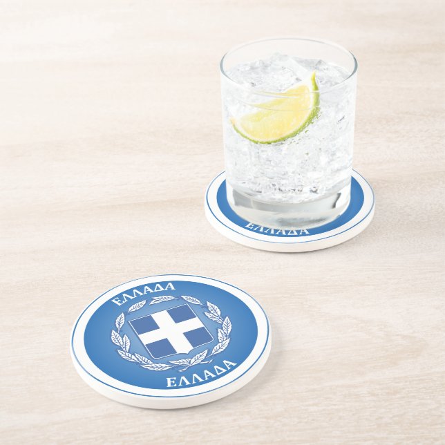 Greece Coat of Arms Circle Shape  Coaster (Side)