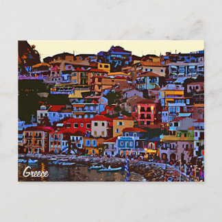 Greece colorful building beach postcard
