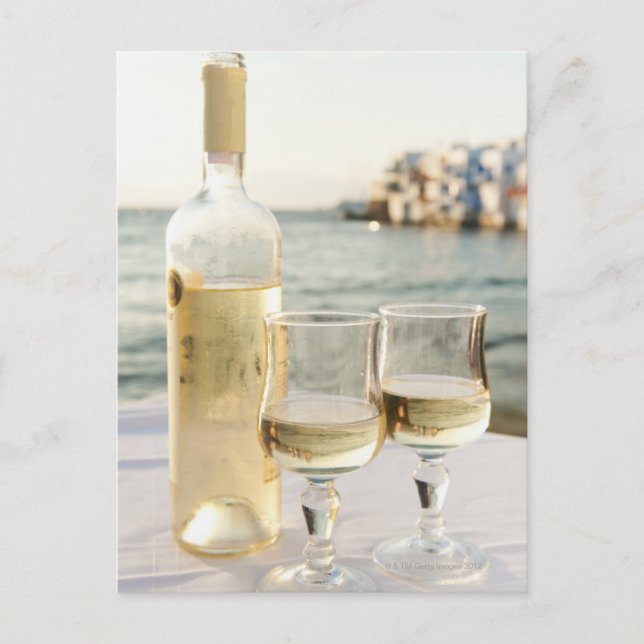 Greece, Cyclades Islands, Mykonos, Wine on table Postcard (Front)