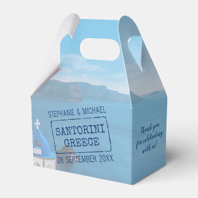 Greece Destination Wedding Custom Passport Stamp Favor Boxes (Front Side)