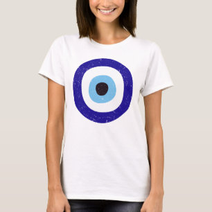Greece Evil Eye Distressed Design Women's White T-Shirt