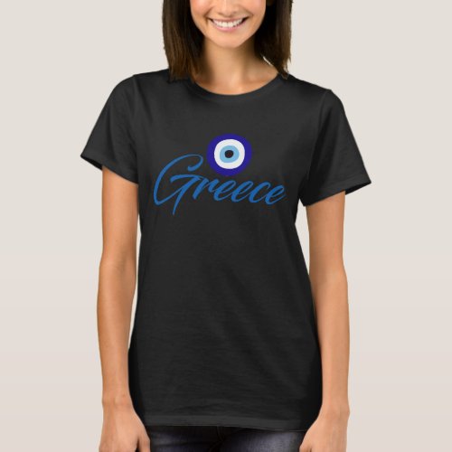 Greece Evil Eye Womens Black T_Shirt