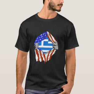 Greece Flag America Chest Greek Roots Hellenic Gre T-Shirt